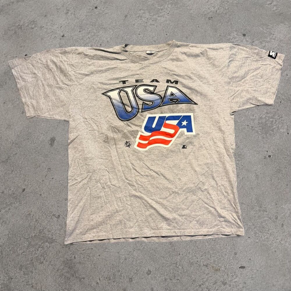 Vintage Starter USA Hockey Grey T Shirt Single Stitch Size XL